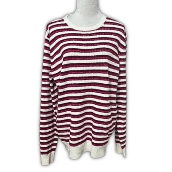 Nordstrom Sweater Striped Ribbed Knit Pullover Long Sleeve Red/White W XL NWOT - Picture 1 of 8